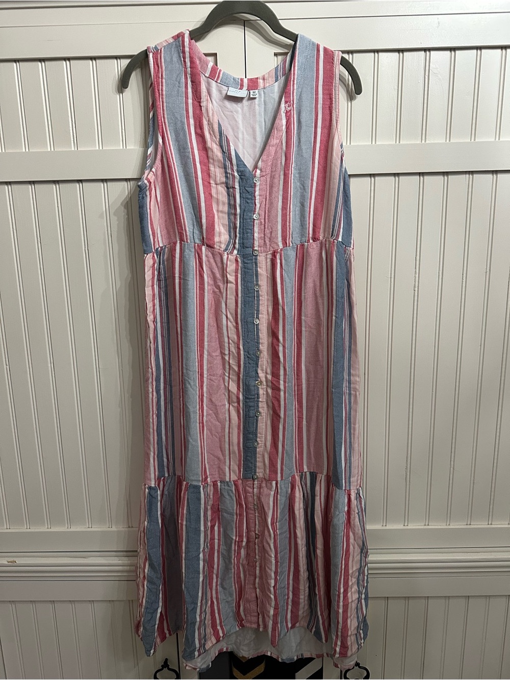 new directions Blue & Pink Striped Sleeveless Button-Front Dress